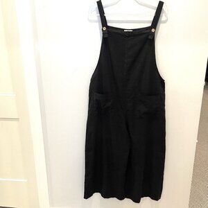 4our Dreamers XL Linen/Rayon Wide Leg Overalls Black